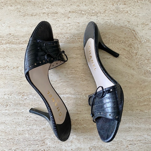 Vintage Chanel CC Bow Sandal Mule Heels - Picture 6 of 8